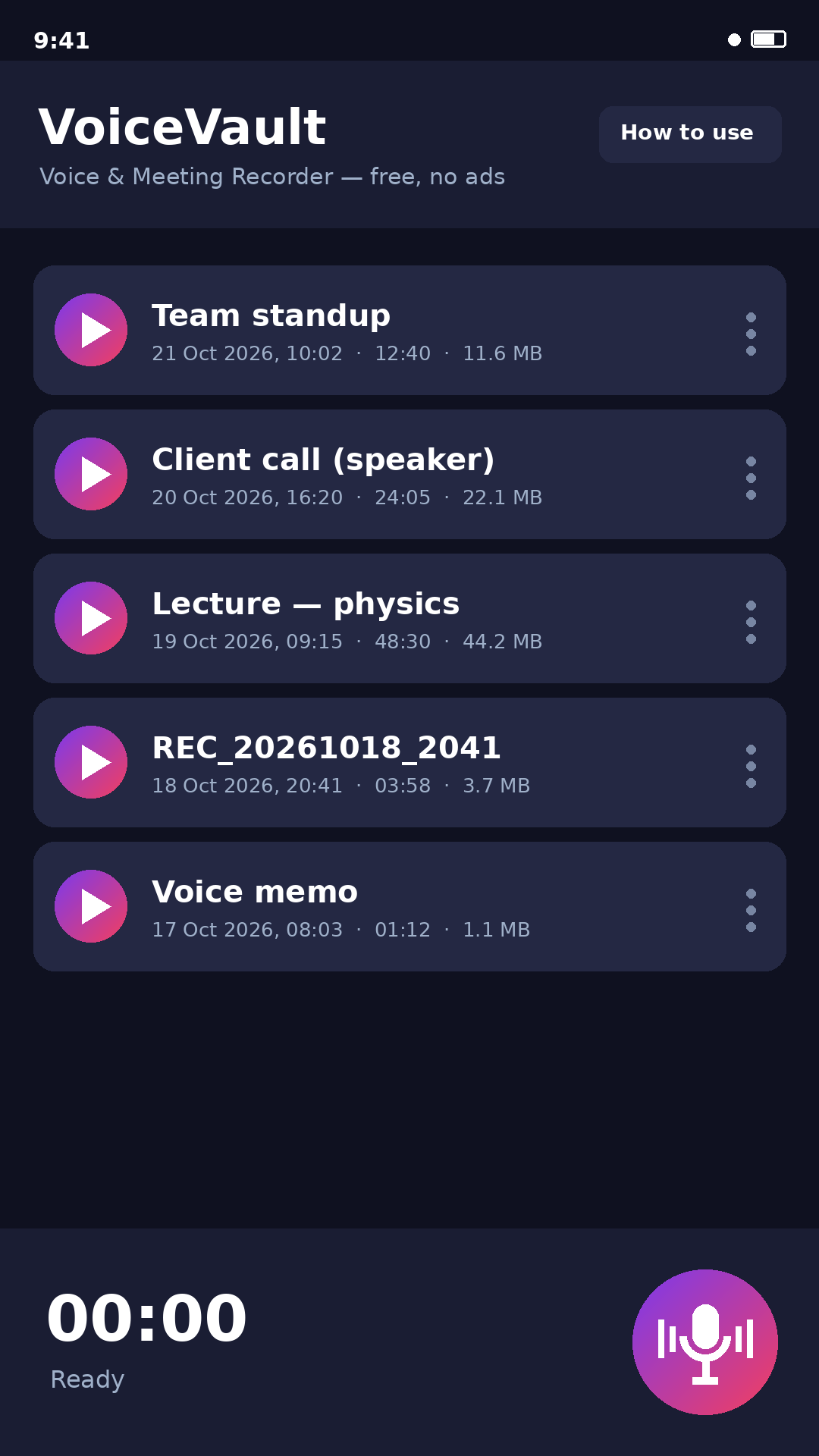 Recordings list